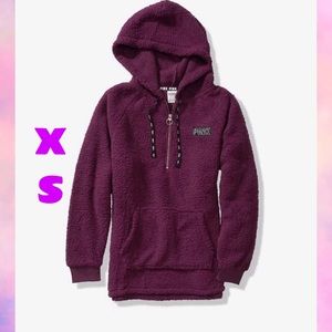 VS PINK SHERPA HOODIE LUSCIOUS PLUM XS NEW!